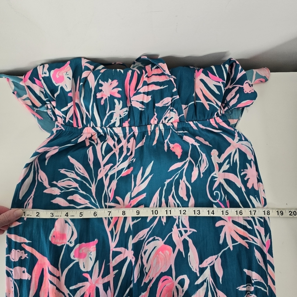 Lilly Pulitzer Emilea Jumpsuit S Tidal Wave Prme Time Print Ruffles Wide Leg - Picture 10 of 14
